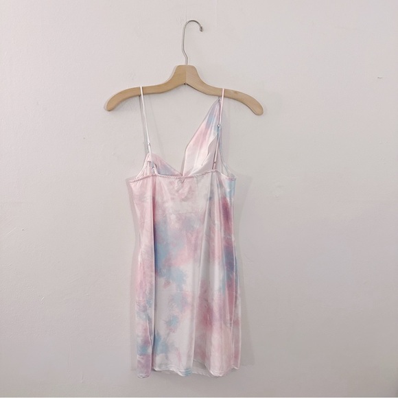 Frankies Bikinis Satin Mini Dress Draped Cowl Neck Tie Dye Pink Blue - Picture 5 of 8